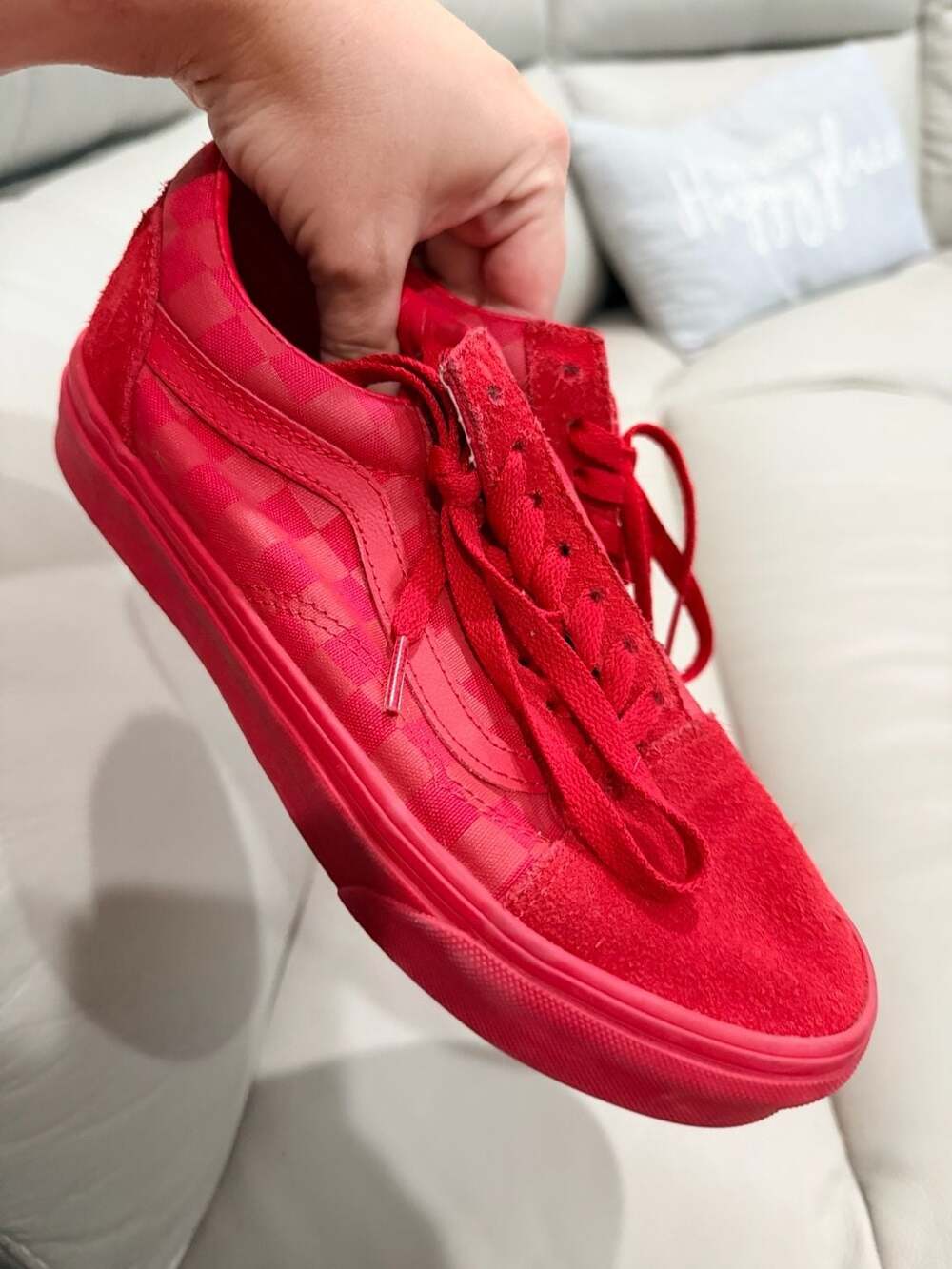 Vans Old Skool Tonal Red Checkerboard Canvas Suede Shoes Size 5.5